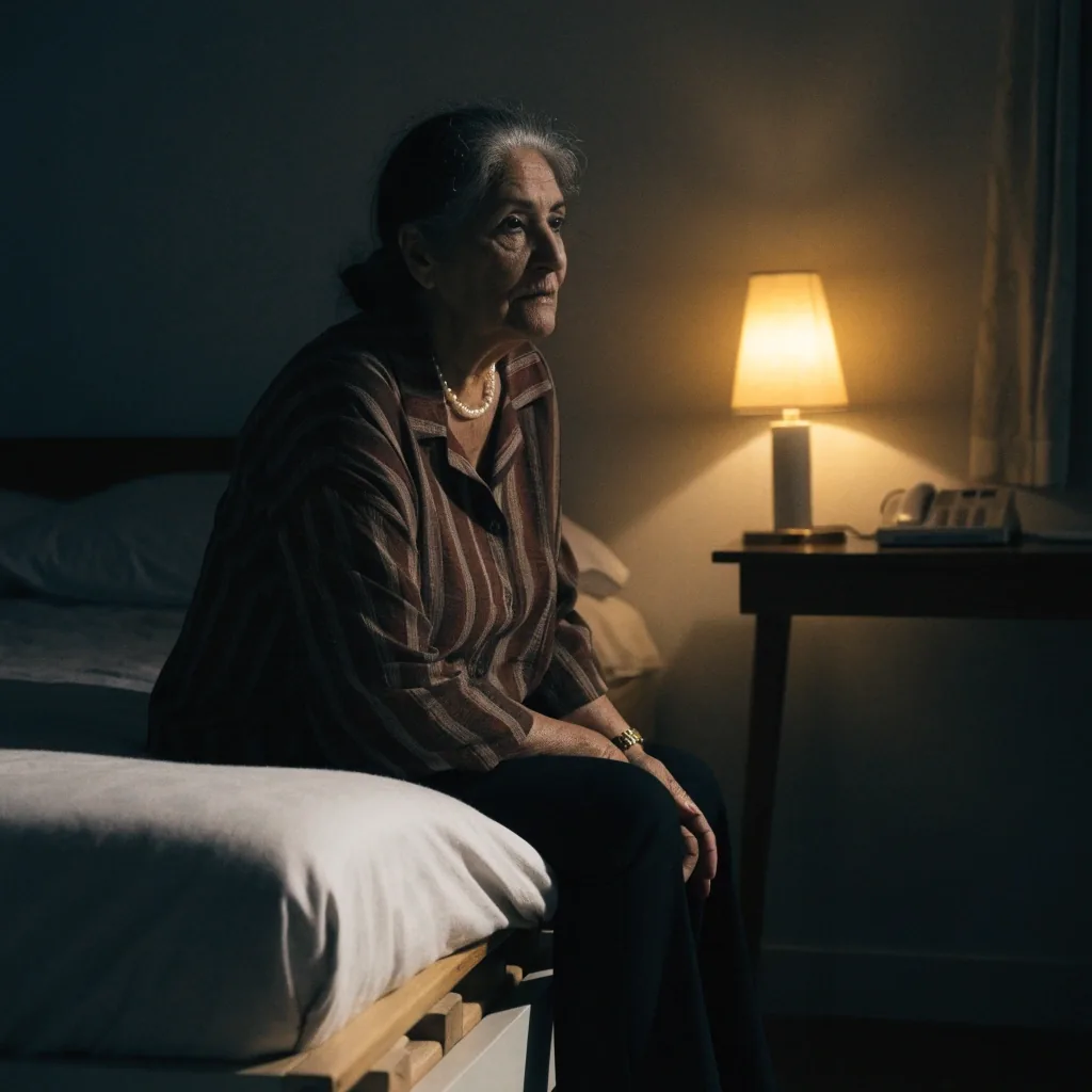 Luz de noche a intensidad baja junto a la cama de una persona mayor
