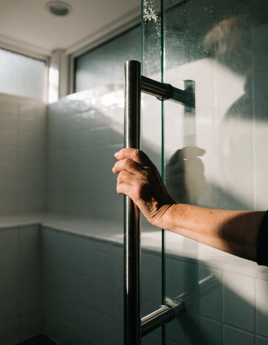 Barra de apoyo GrabSafe de acero inoxidable montada en un baño