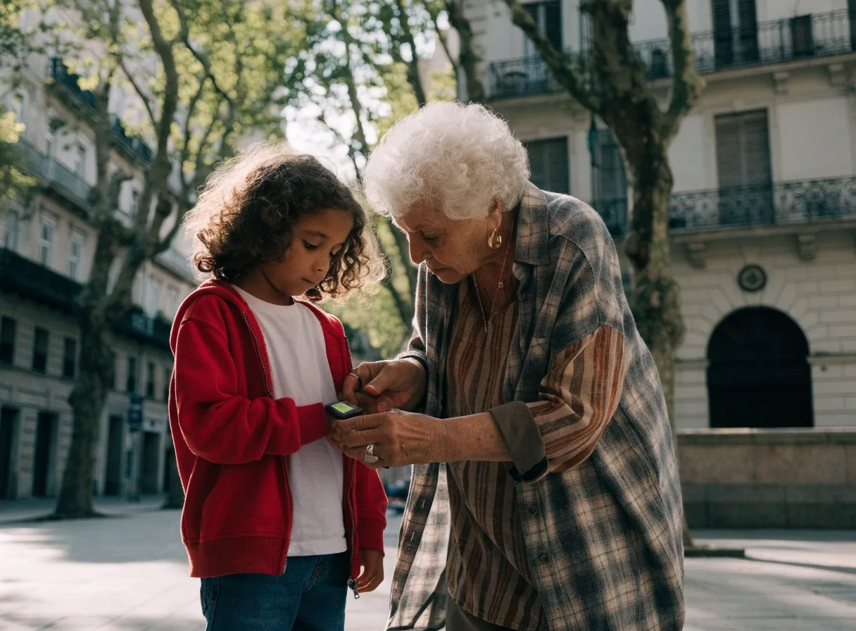 Brazalete con módulo localizador apoyado en un banco de plaza