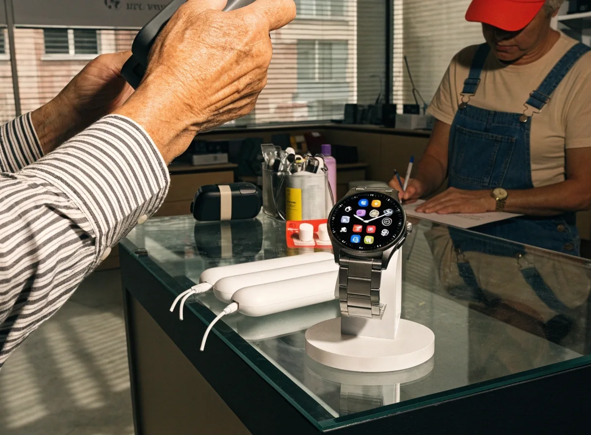 Organizador semanal de medicamentos abierto sobre una repisa de baño